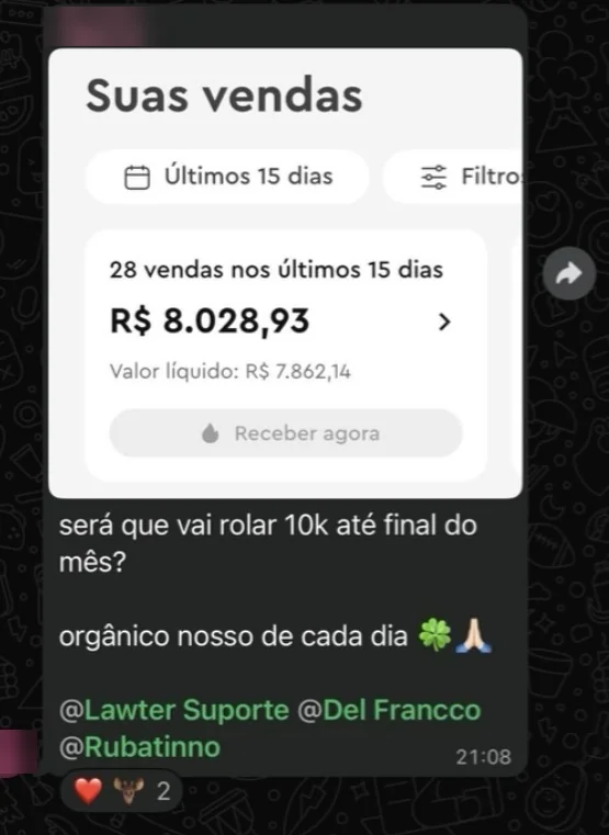 Depoimento: 28 vendas em 15 dias, R$ 8.028,93. “Orgânico nosso de cada dia.”