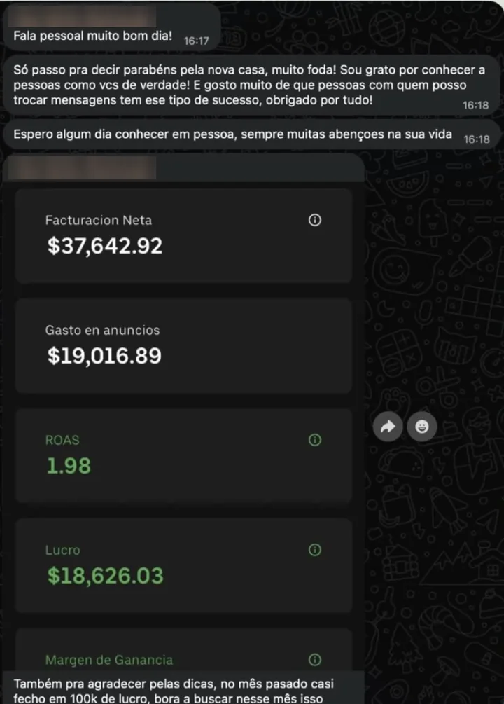 Depoimento: No painel dele: “Facturación Neta $37,642.92”.