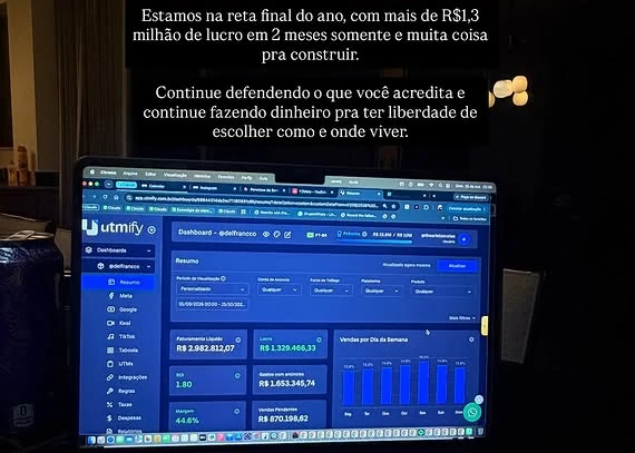 Story do Del com o painel Utmify
